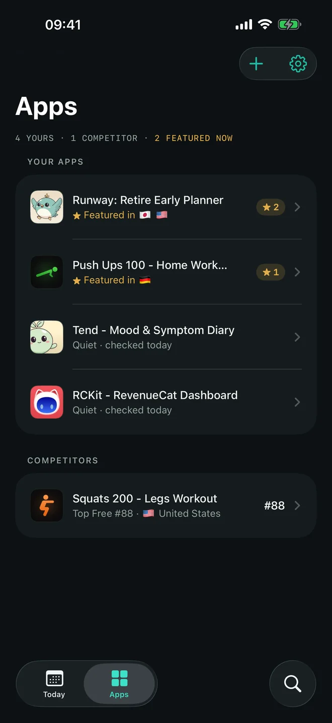 Apps: your four apps and one competitor, two of them featured now.