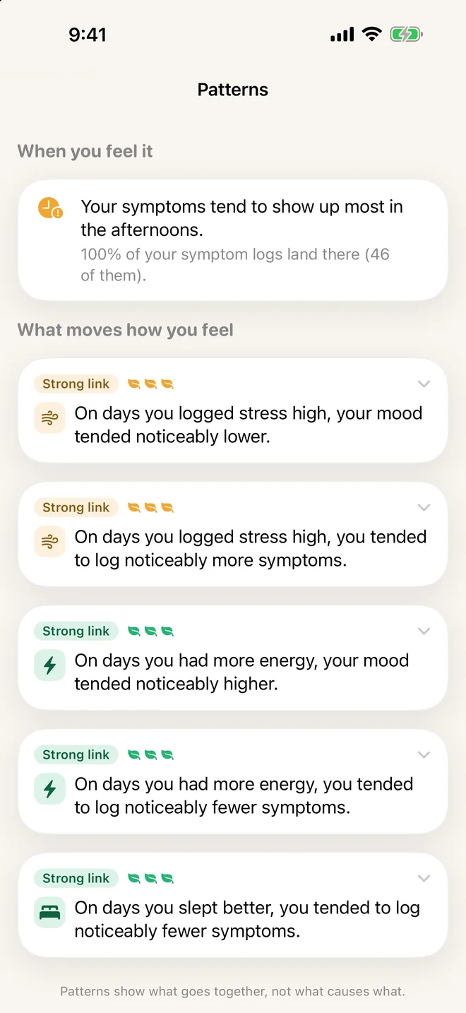 Tend's Patterns screen.